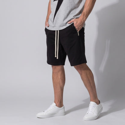 Pantaloni negri scurti din trening cu buzunare cu fermoar metalic