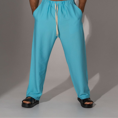 Pantaloni lungi drepti din in bleu