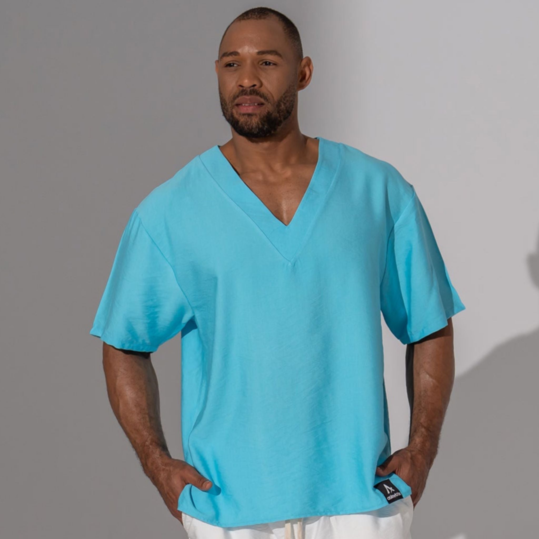 Asimetrix: Bluza long line decoltata cu anchior din in bleu
