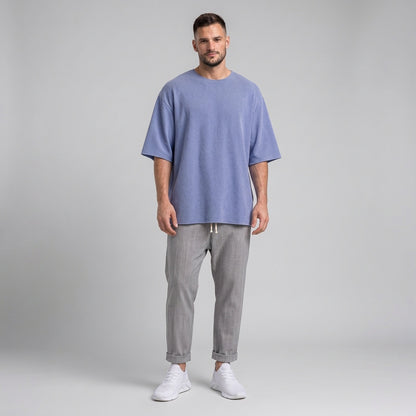 Bluză  oversized bărbați,de vară, din tricotaj subțire, lejeră și respirabilă, cu tivuri raw
