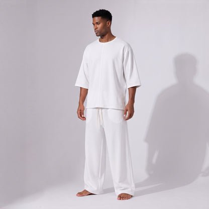 Pantaloni Bărbați Oversized Albi din Bumbac 100% – Croi Drept și Larg