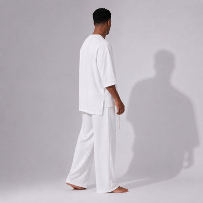 Pantaloni Bărbați Oversized Albi din Bumbac 100% – Croi Drept și Larg