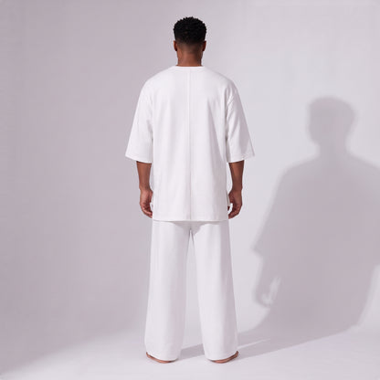 Pantaloni Bărbați Oversized Albi din Bumbac 100% – Croi Drept și Larg