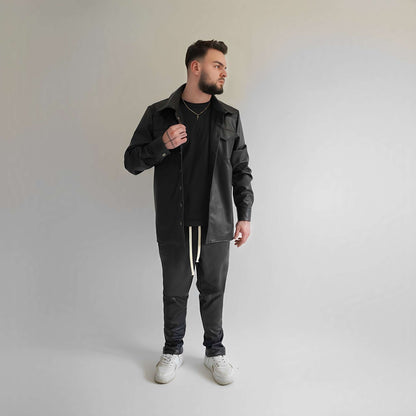 Jachetă Oversized cu buzunare din piele ecologică
