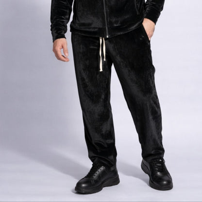 Croiala dreapta si linie alungita pantaloni negri din catifea fina Asimetrix - tinuta moderna