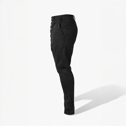 Pantaloni casual barbatesti negri cu tur lasat si nasturi metalici pe slit