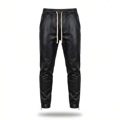Pantaloni din piele ecologica neagra cu tur lasat Asimetrix PN32 - stil urban avant-garde