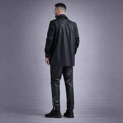 Design spate cu buzunare minimaliste si cusaturi intarite pantaloni piele Asimetrix