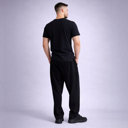 Pantaloni de trening lejeri pentru barbati Asimetrix - tinuta streetstyle premium cu dunga vedere din spate