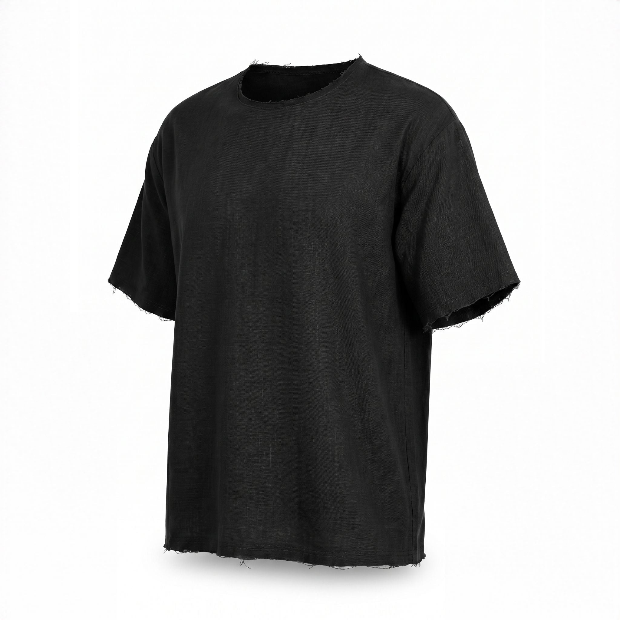 Bluză oversized bărbați din in negru, cu tiv raw – design fashion de vară
