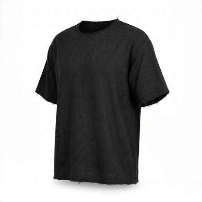 Bluză oversized bărbați din in negru, cu tiv raw – design fashion de vară
