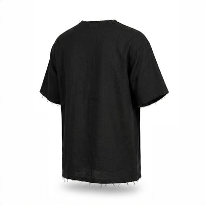Bluză oversized bărbați din in negru, cu tiv raw – design fashion de vară