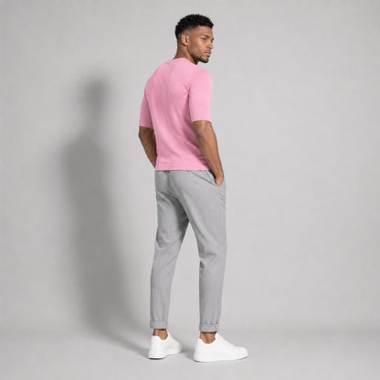 Tricou bărbați roz slim fit cu decolteu în V - Jersey Subțire, Respirabil, Calitate Premium