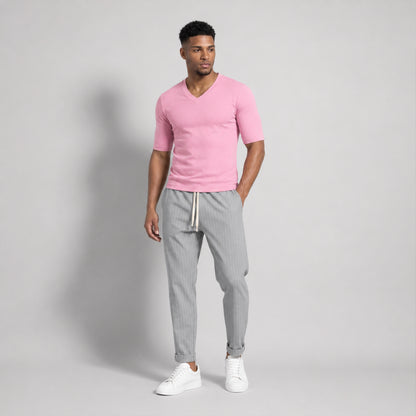 Tricou bărbați roz slim fit cu decolteu în V - Jersey Subțire, Respirabil, Calitate Premium