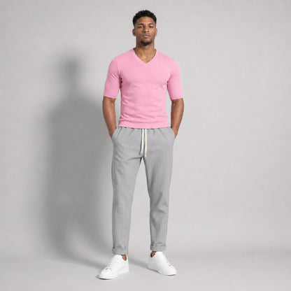 Tricou bărbați roz slim fit cu decolteu în V - Jersey Subțire, Respirabil, Calitate Premium