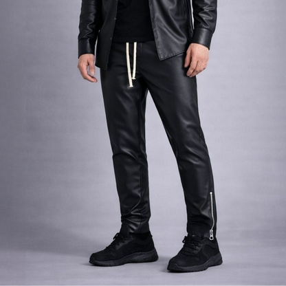 Pantaloni din piele ecologică cu tur lăsat