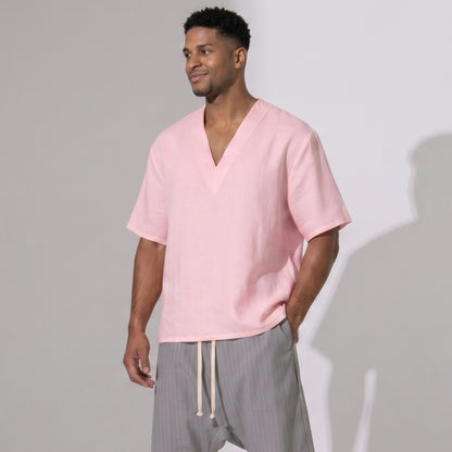 Bluză Bărbați din In Roz Deschis, Oversized – De Vară, Respirabilă