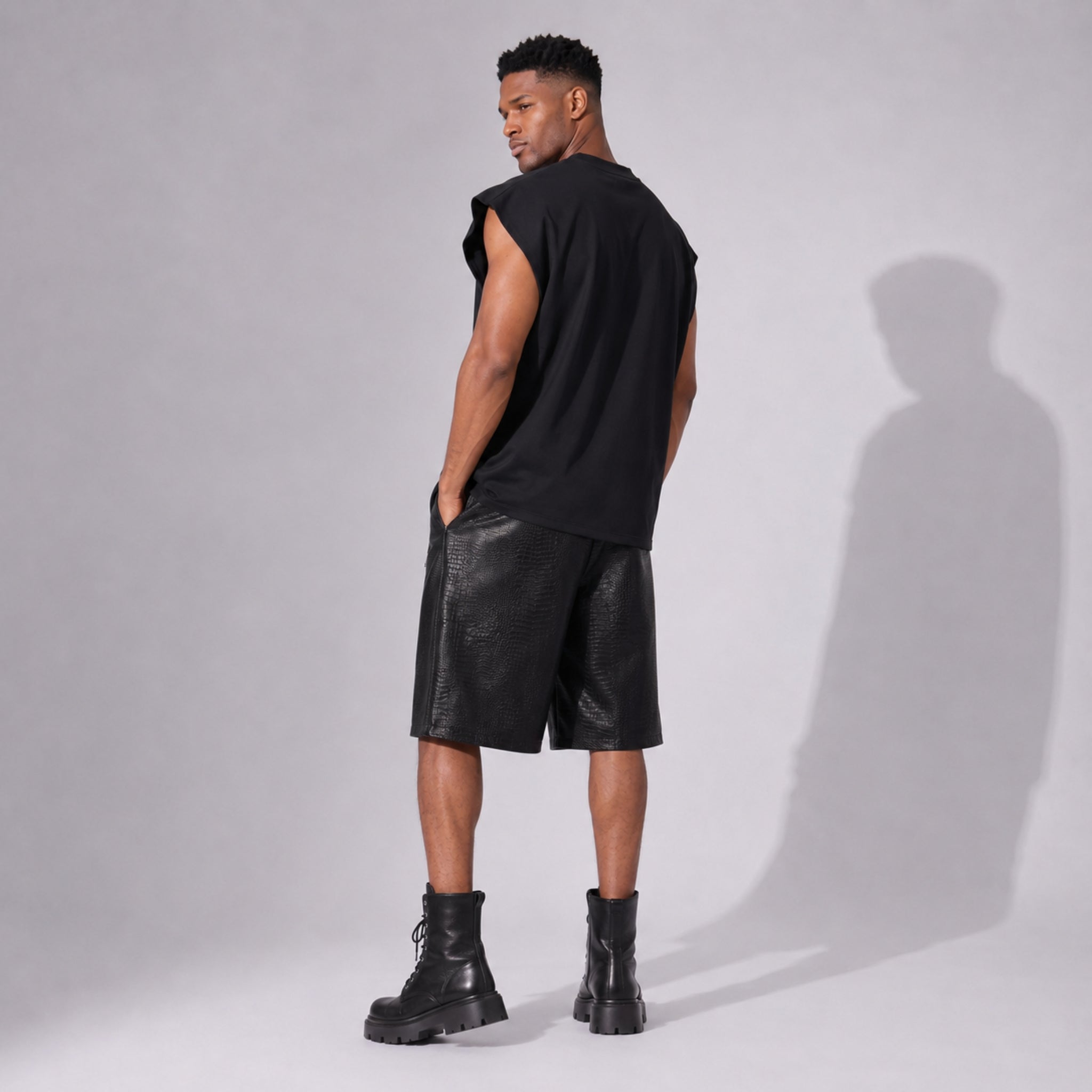 Bluză Bărbați Oversized Fără Mâneci, Umăr Căzut – 100% Bumbac, Design Fulger Laser