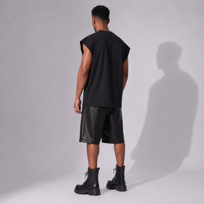 Bluză Bărbați Oversized Fără Mâneci, Umăr Căzut – 100% Bumbac, Design Fulger Laser