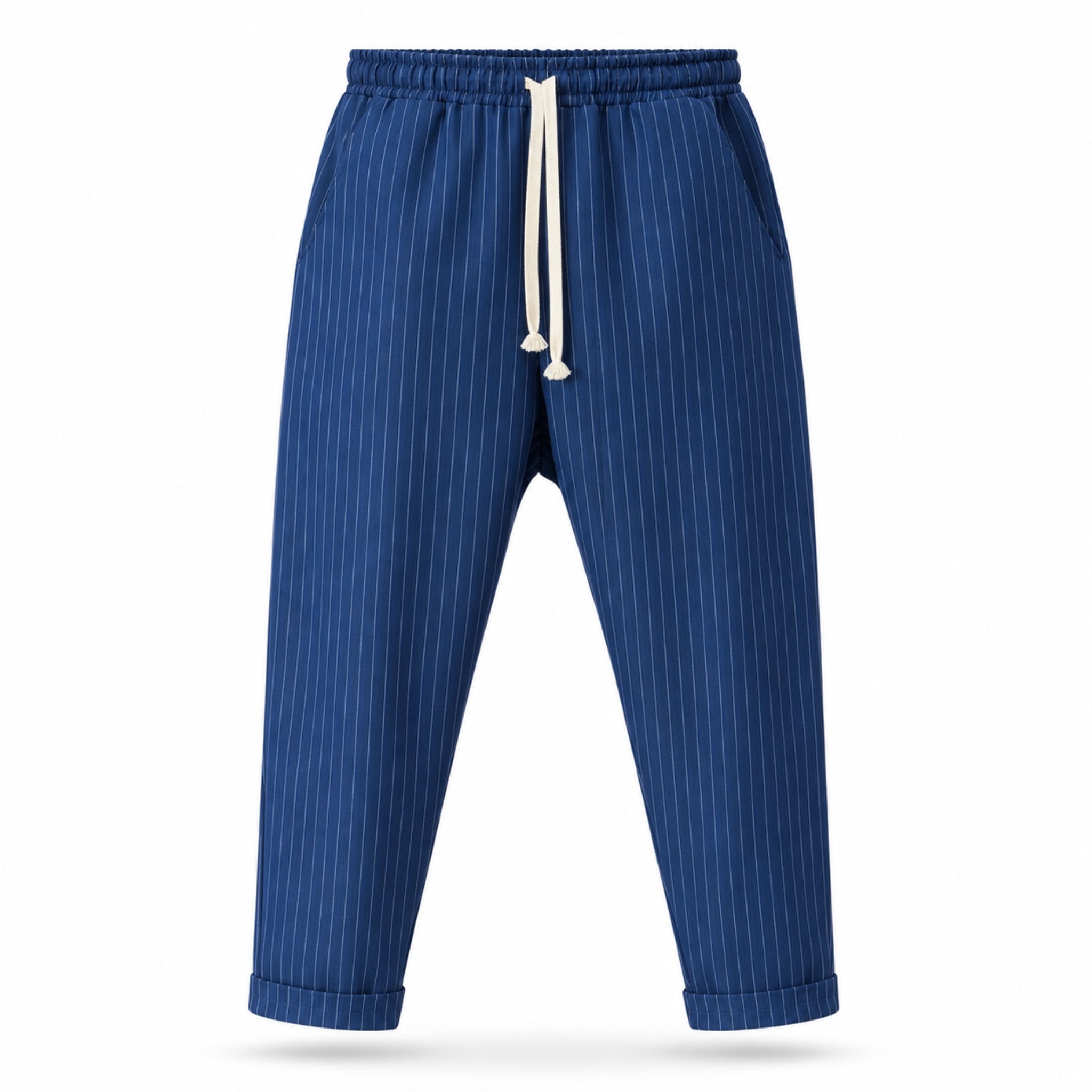 Compleu Bărbați Bleumarin cu Dungi – Cămașă Oversized și Pantaloni Lungi Casual
