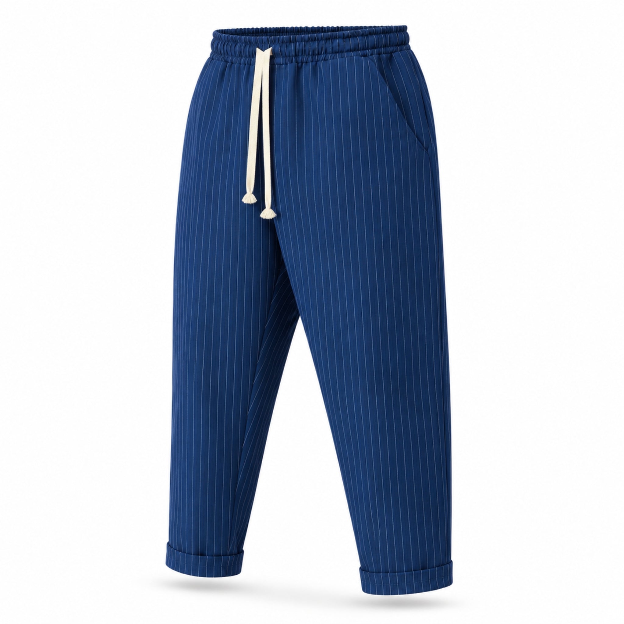 Compleu Bărbați Bleumarin cu Dungi – Cămașă Oversized și Pantaloni Lungi Casual