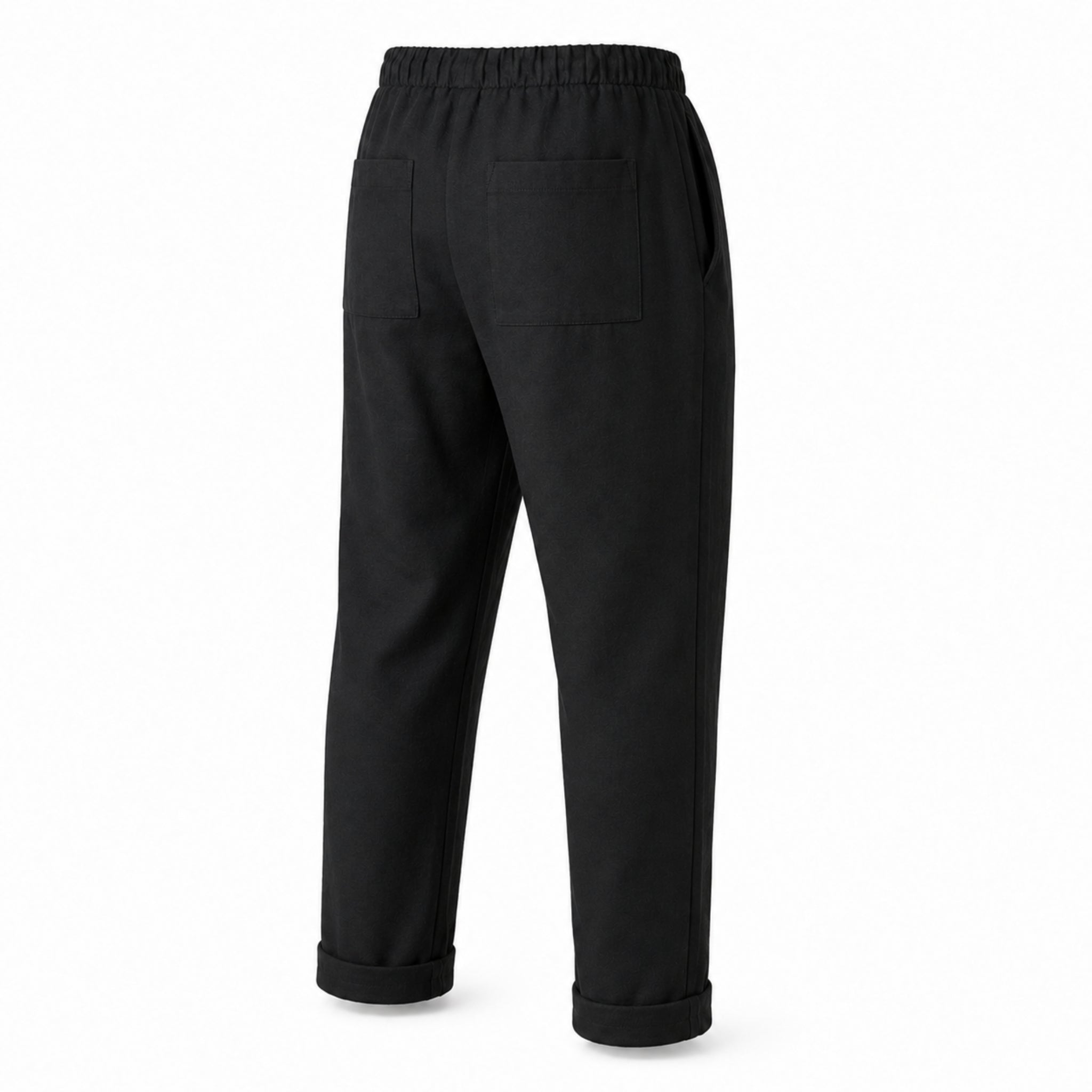 Pantaloni bărbătești negri lungi din in cu tur lăsat – Stil modern și confort premium