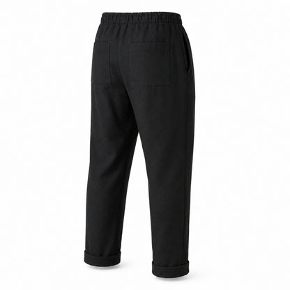 Pantaloni bărbătești negri lungi din in cu tur lăsat – Stil modern și confort premium