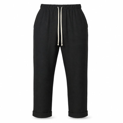 Pantaloni bărbătești negri lungi din in cu tur lăsat – Stil modern și confort premium