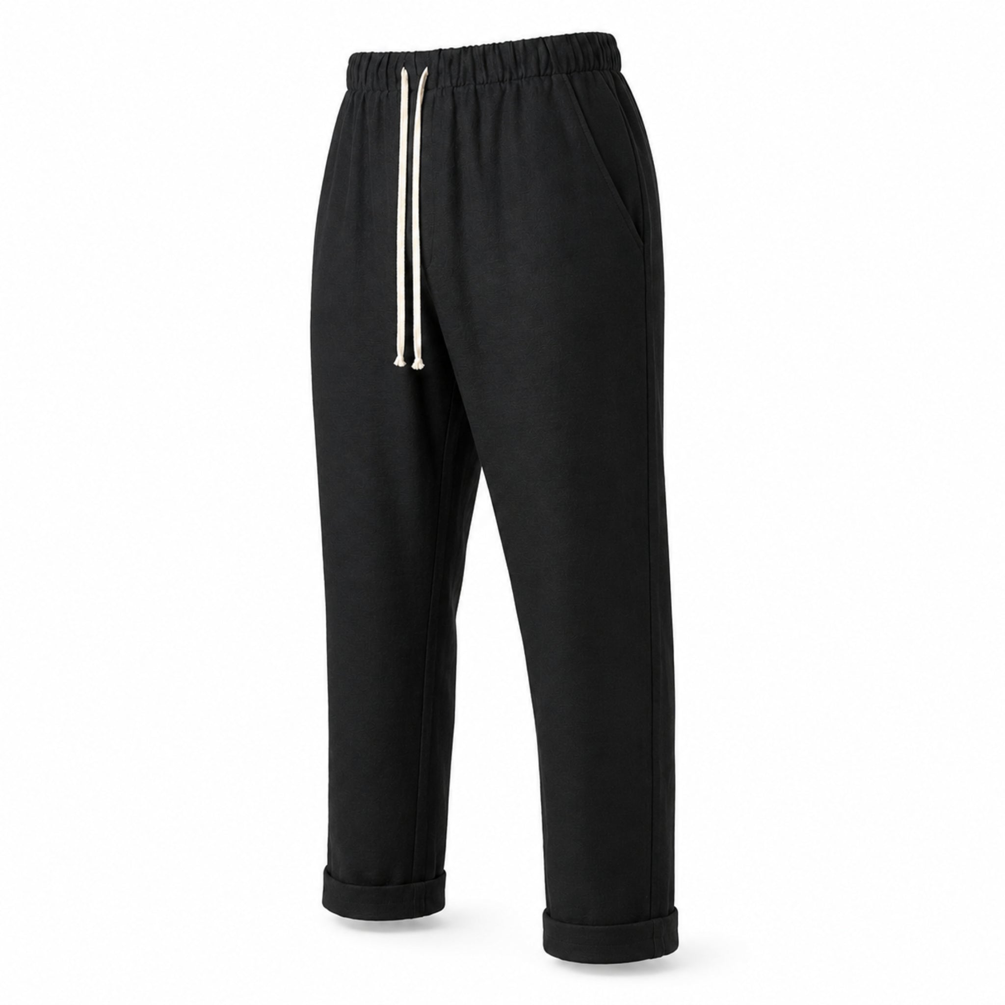 Pantaloni bărbătești negri lungi din in cu tur lăsat – Stil modern și confort premium