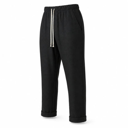 Pantaloni bărbătești negri lungi din in cu tur lăsat – Stil modern și confort premium