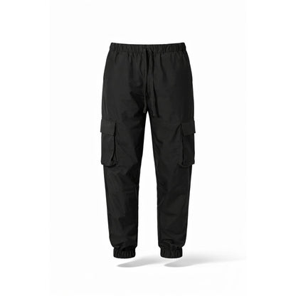 Pantaloni cargo bărbătești negri din fâș cu buzunare 3D – Stil modern și funcționalitate