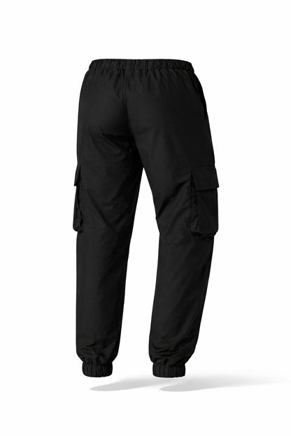 Pantaloni cargo bărbătești negri din fâș cu buzunare 3D – Stil modern și funcționalitate