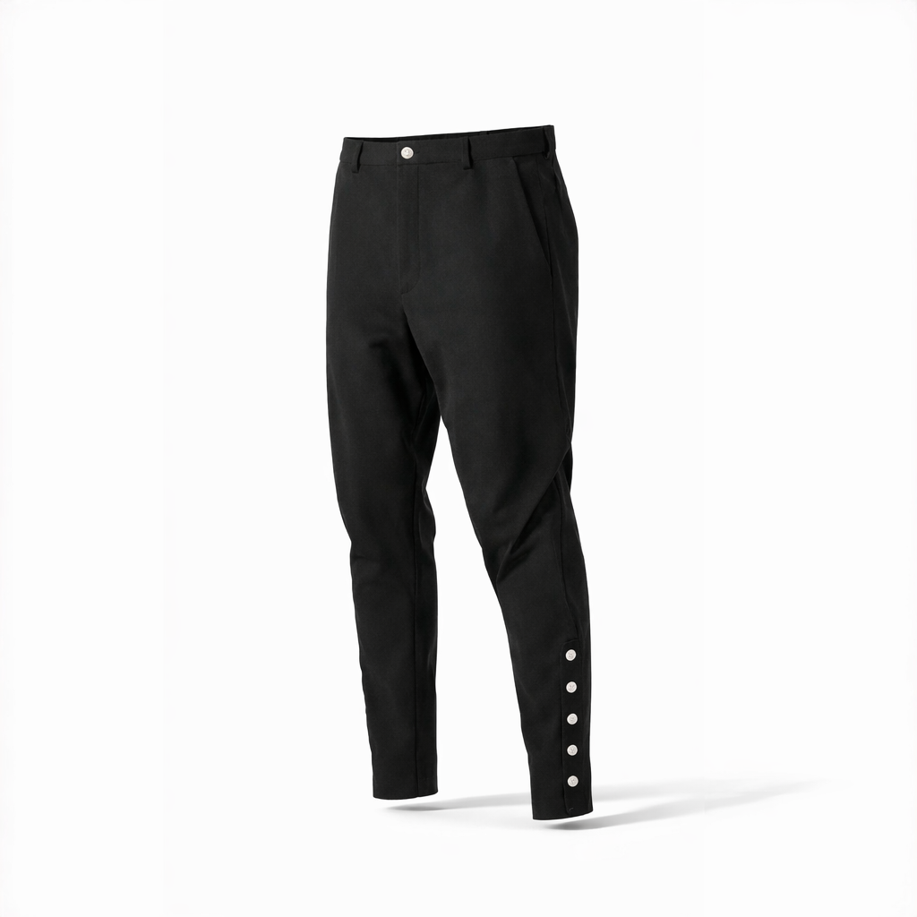 Pantaloni casual bărbătești negri cu nasturi metalici pe gambă – Stil modern și versatil