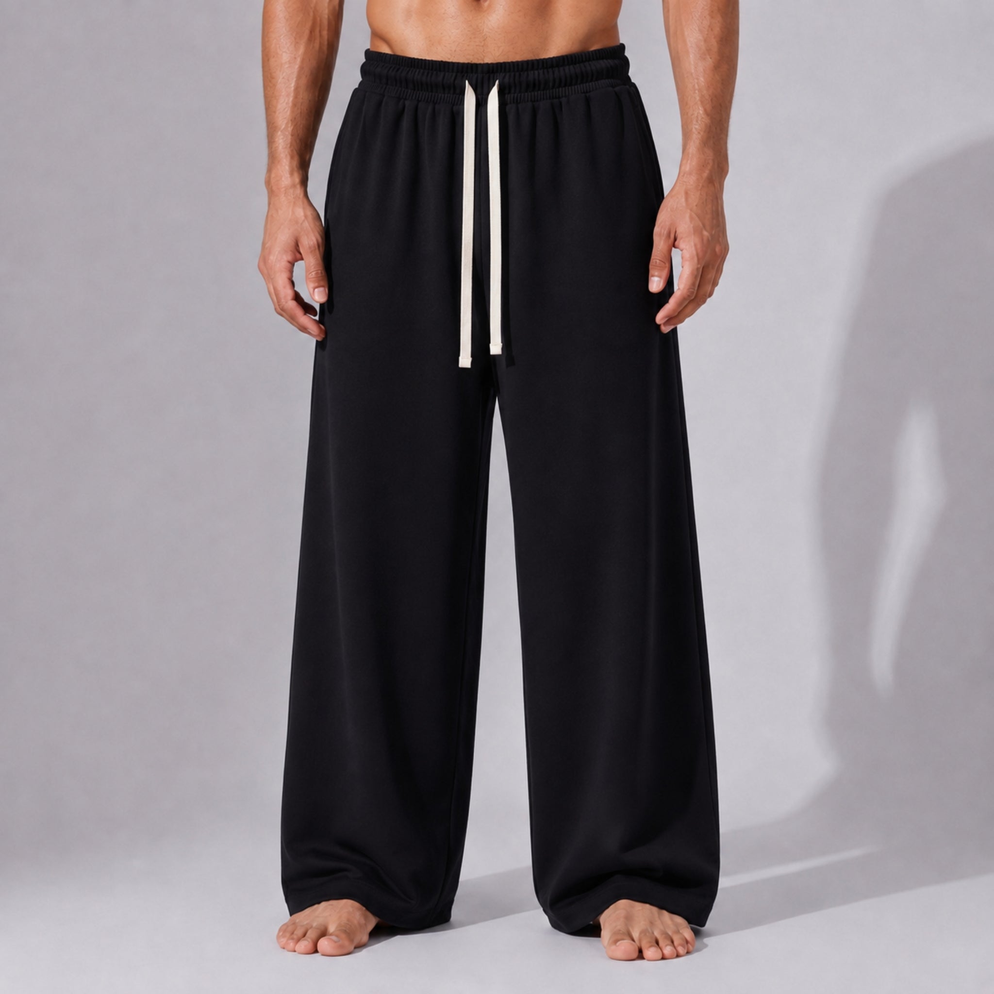 Pantaloni Bărbați Oversized Negri din Bumbac 100% – Croi Drept și Larg