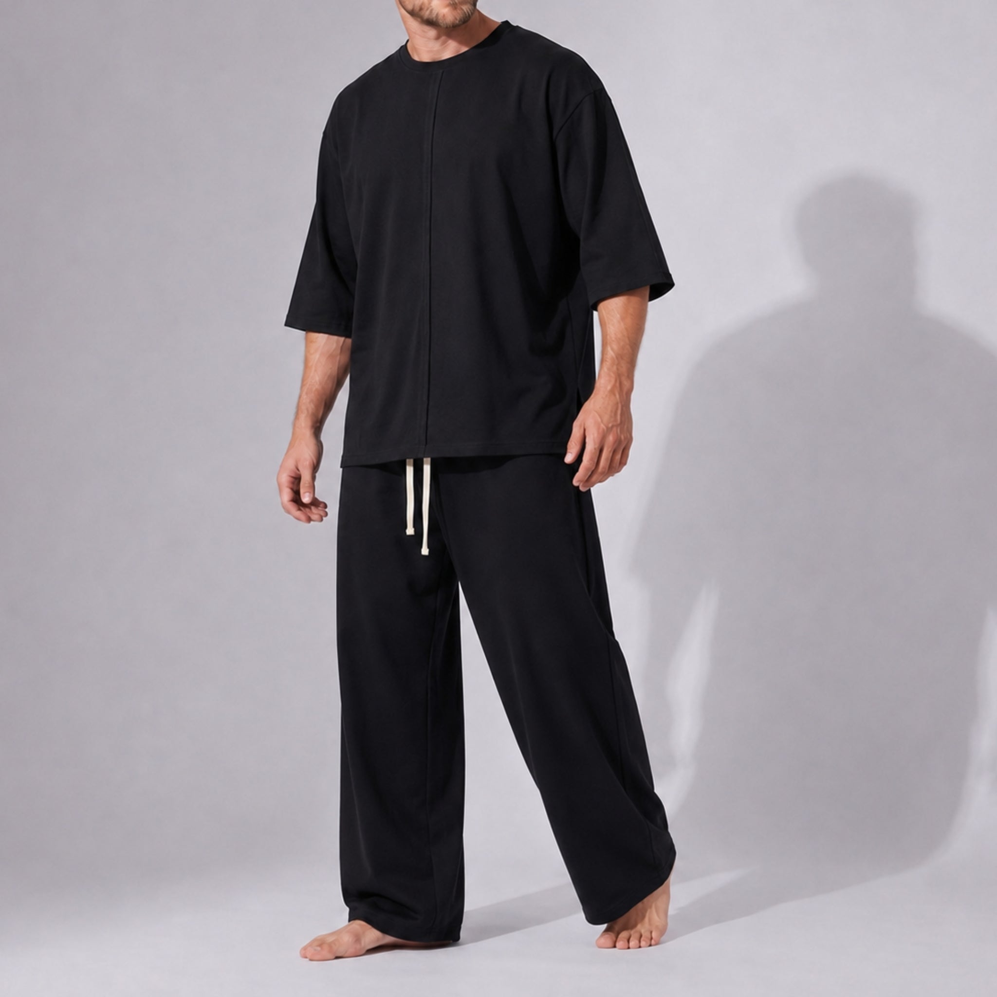 Pantaloni Bărbați Oversized Negri din Bumbac 100% – Croi Drept și Larg