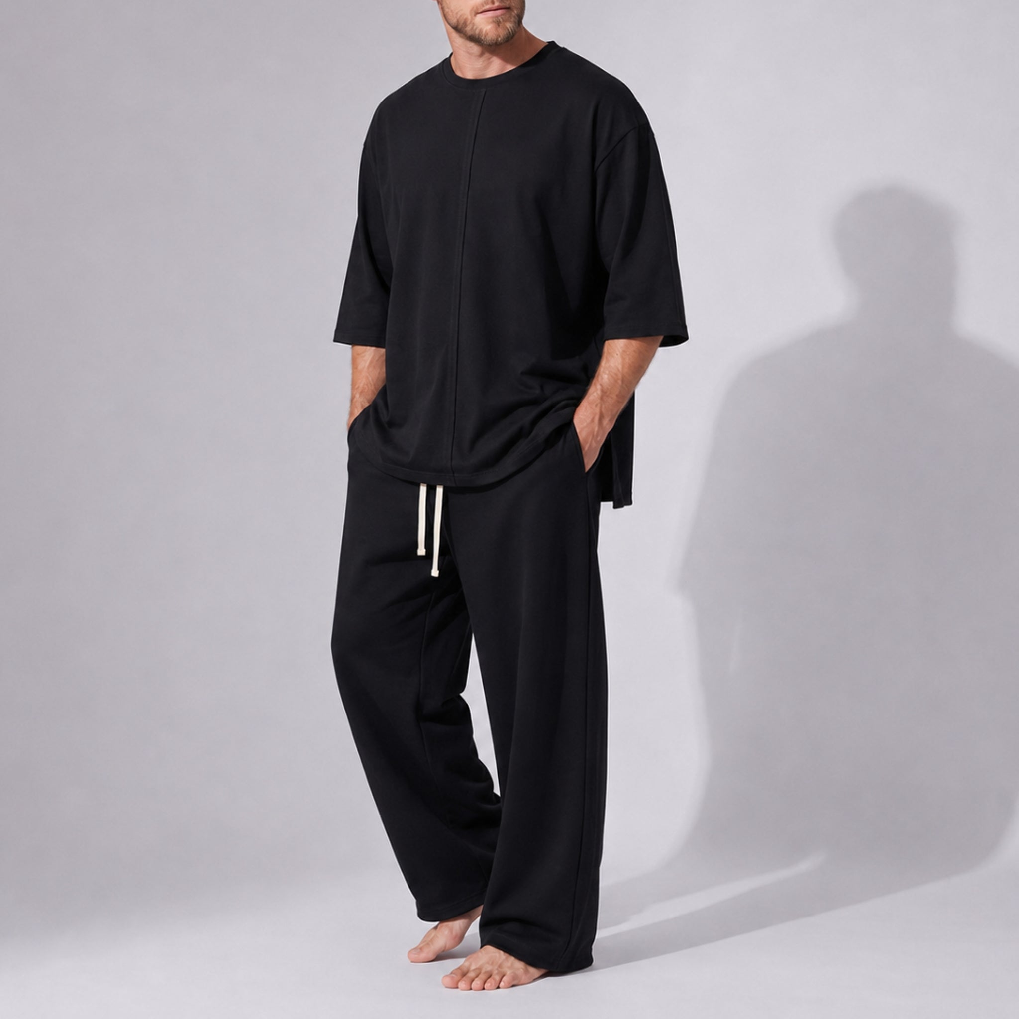 Pantaloni Bărbați Oversized Negri din Bumbac 100% – Croi Drept și Larg