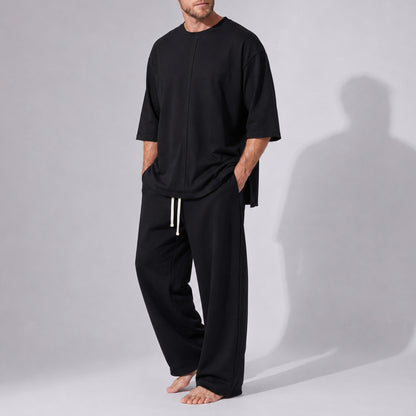 Pantaloni Bărbați Oversized Negri din Bumbac 100% – Croi Drept și Larg