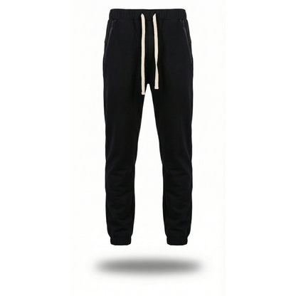 Buzunare laterale cu fermoar metalic rezistent pantaloni trening negri Asimetrix PN30