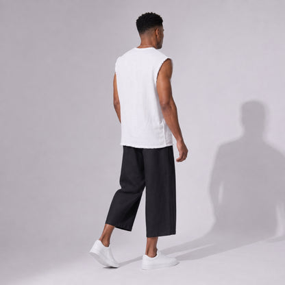 Pantaloni 3/4 din In Negri pentru Bărbați, Croi Larg Relaxat, Stil Urban