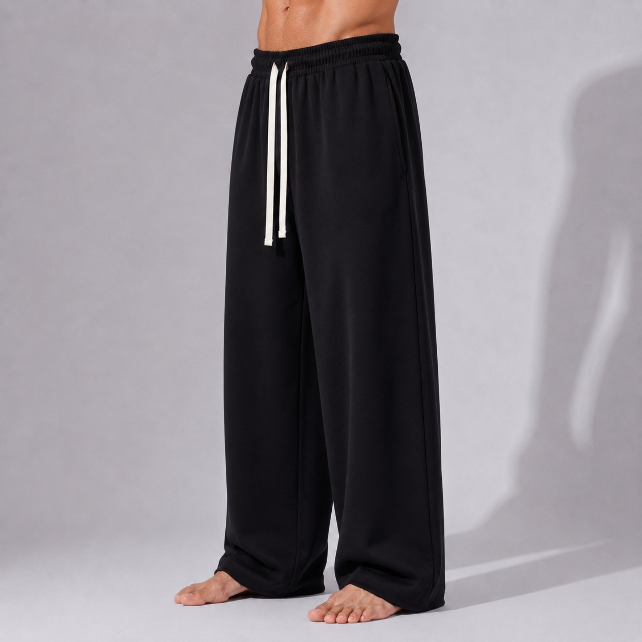 Pantaloni Bărbați Oversized Negri din Bumbac 100% – Croi Drept și Larg