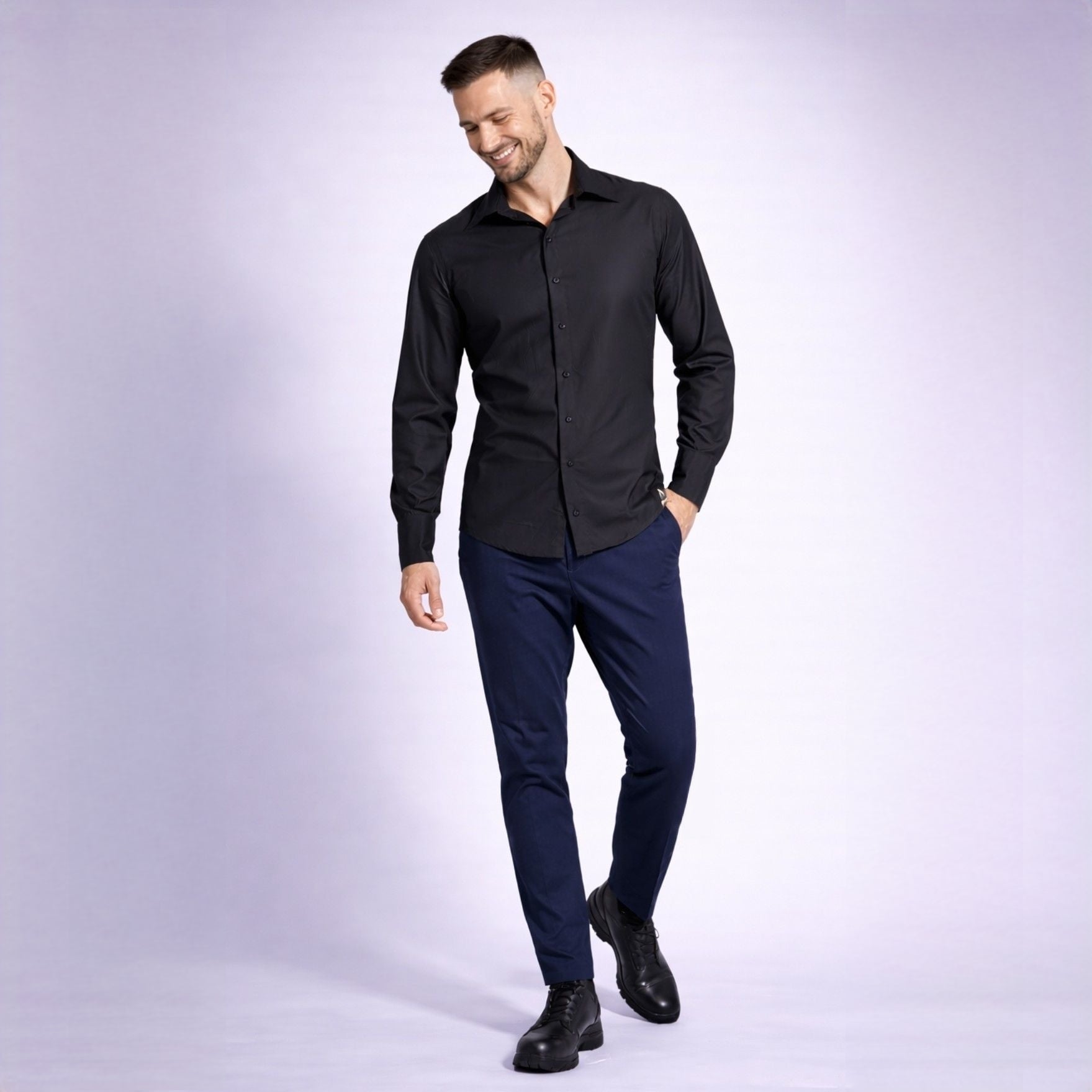 Cămașă bărbătească neagră regular fit – Eleganță și confort premium
