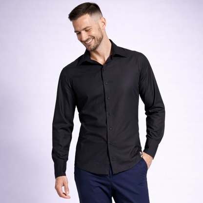 Cămașă bărbătească neagră regular fit – Eleganță și confort premium