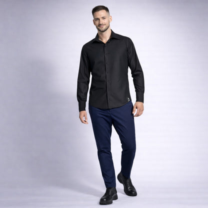 Cămașă bărbătească neagră regular fit – Eleganță și confort premium
