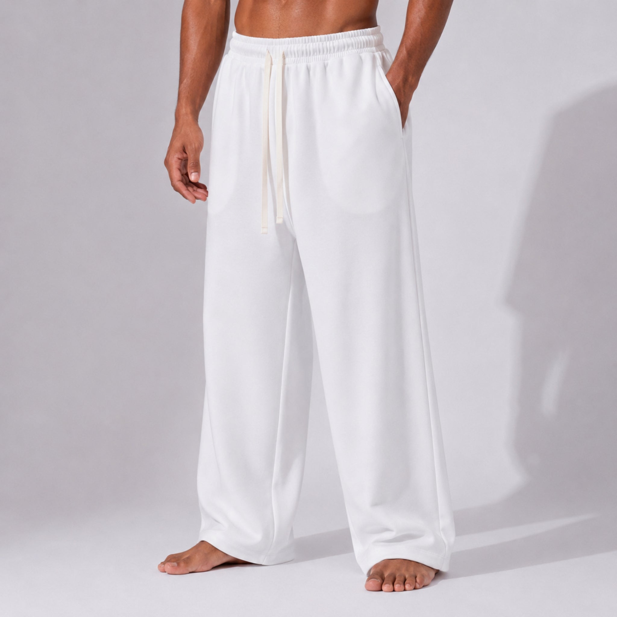 Pantaloni Bărbați Oversized Albi din Bumbac 100% – Croi Drept și Larg