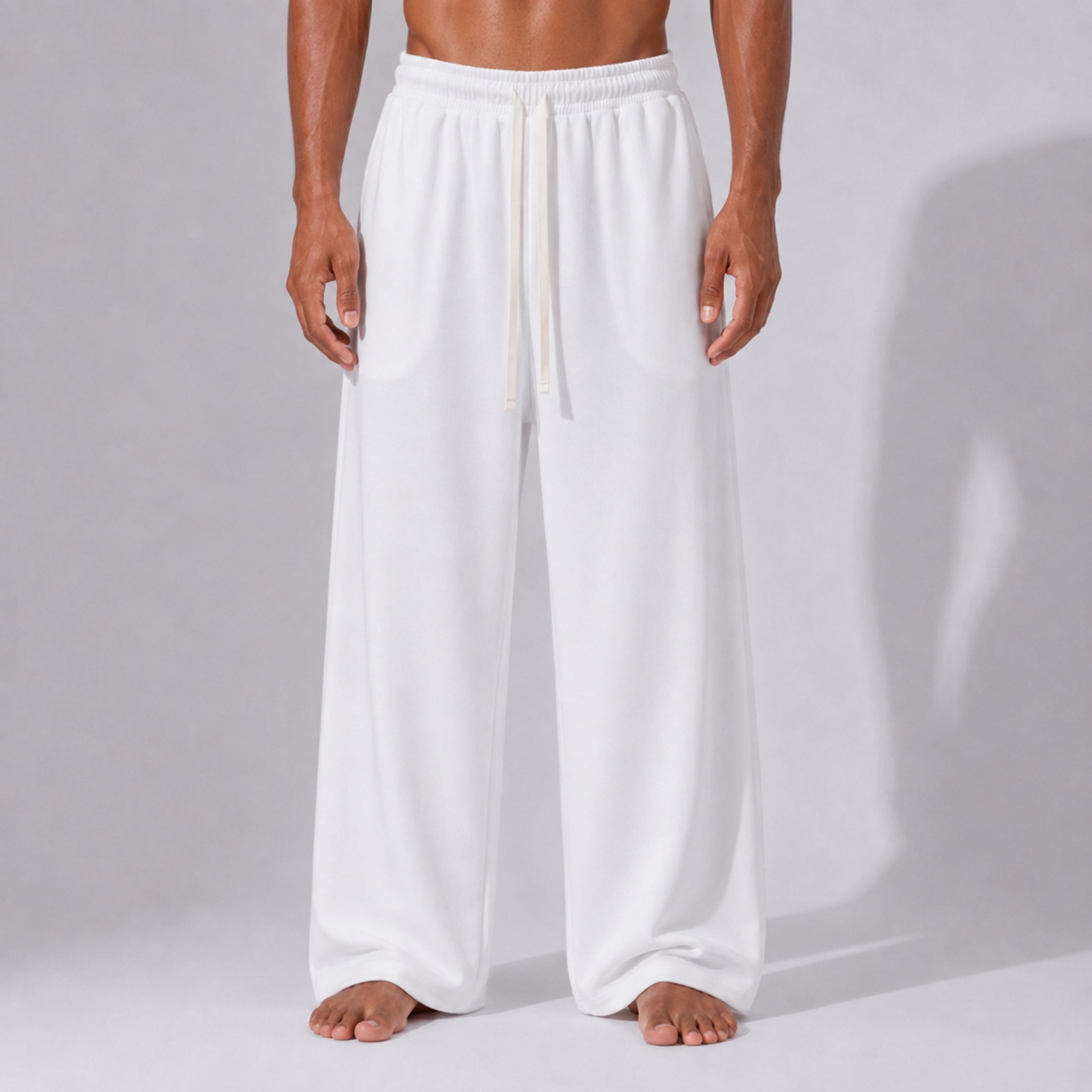 Pantaloni Bărbați Oversized Albi din Bumbac 100% – Croi Drept și Larg