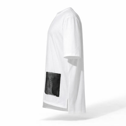 Tricou alb supradimensionat asimetric cu buzunar din plasa