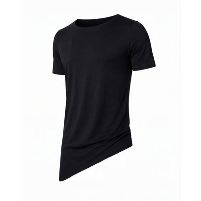 Tricou negru asimetric long line cu decolteu – Stil Urban Modern