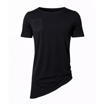 Tricou negru asimetric long line cu decolteu – Stil Urban Modern