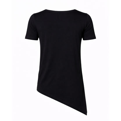 Tricou negru asimetric long line cu decolteu – Stil Urban Modern