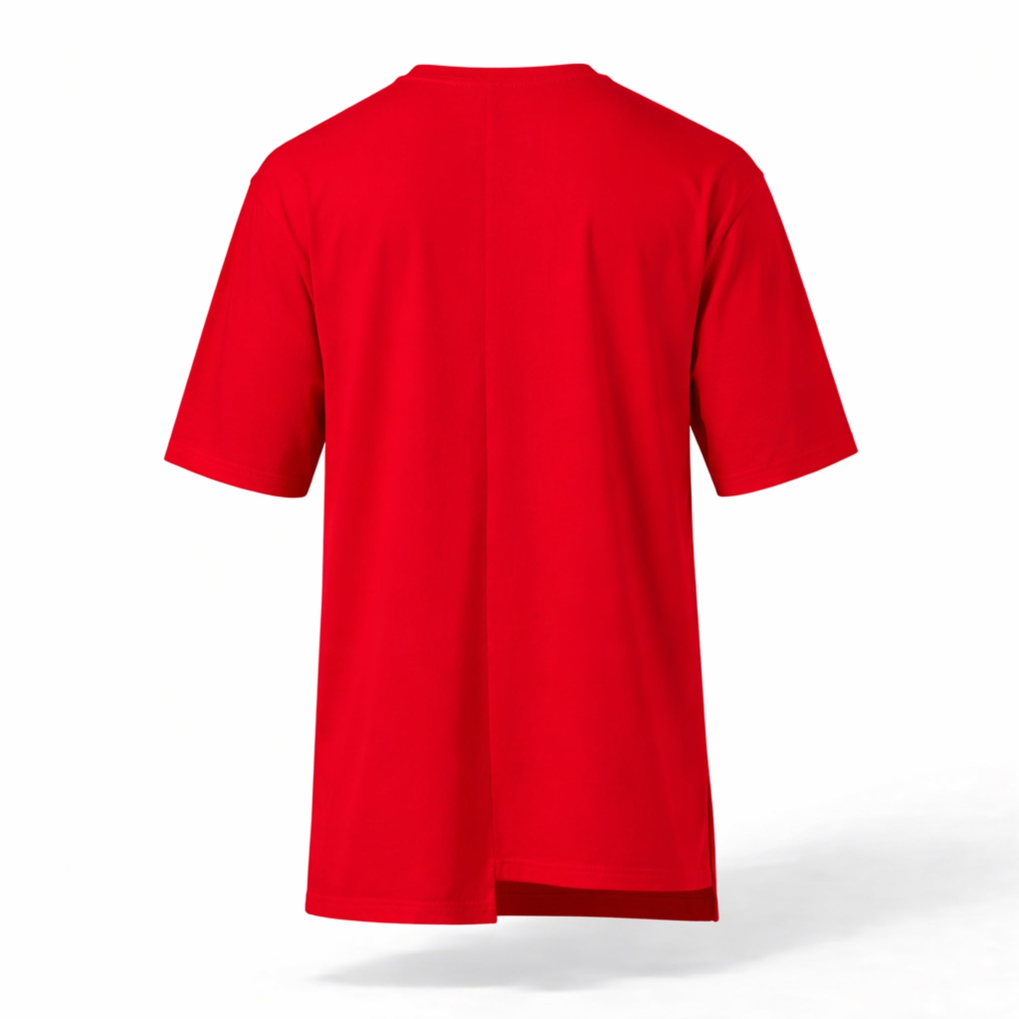 Tricou rosu supradimensionat asimetric cu buzunar din plasa